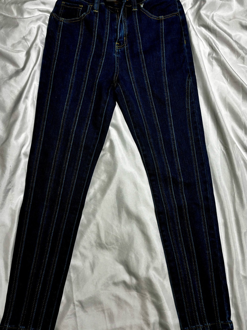 Fashion Nova Dark Blue Vertical Pinstripe Skinny Jeans